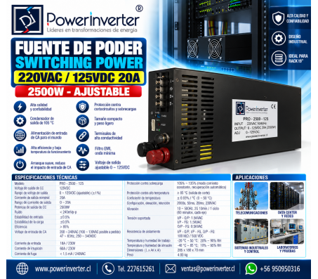 FUENTE DE PODER - SWITCHING POWER 220VAC /125VDC 20A (2500W) 